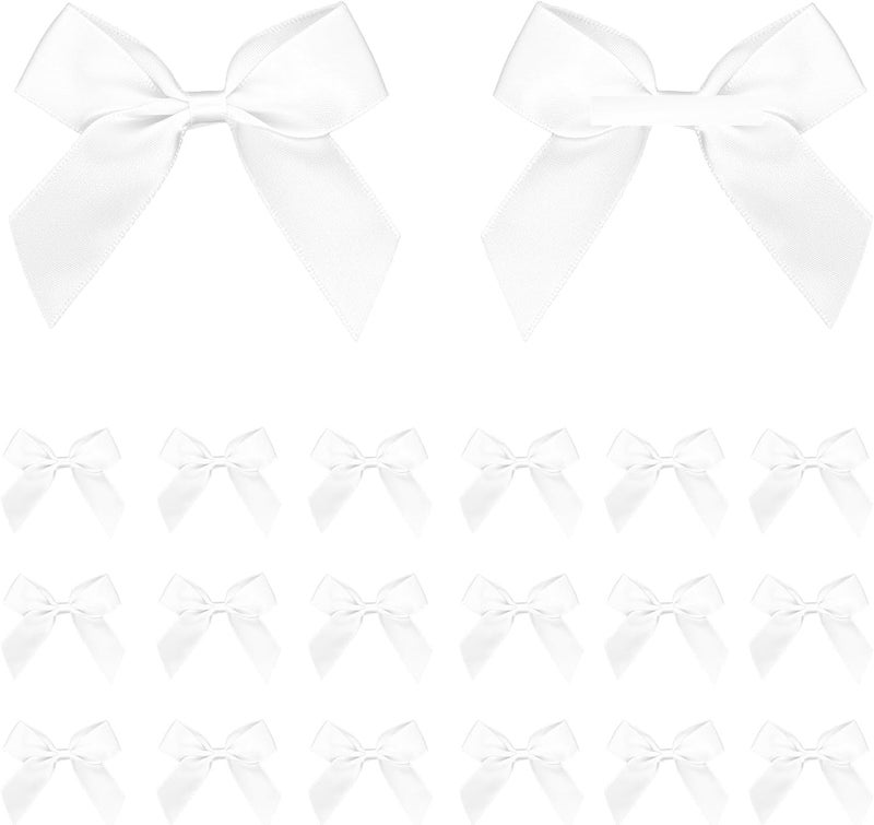 Sokfone White Satin Ribbon Bow Decor 2" Self Adhesive Premade Bows for Gift Wrapping Black Mini Bow for Treat Bags Party Favors Wedding Valentines Decorations - 50 pcs - Image 1